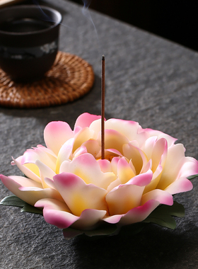 禅意中式陶瓷创意礼品摆s件牡丹花卧香插线香座家用手工香托盘茶