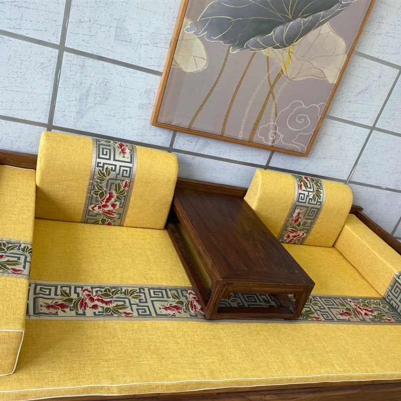 定制棉麻  亚麻罗汉n床垫子红木家具床垫棕垫 海绵垫乳胶垫5件套