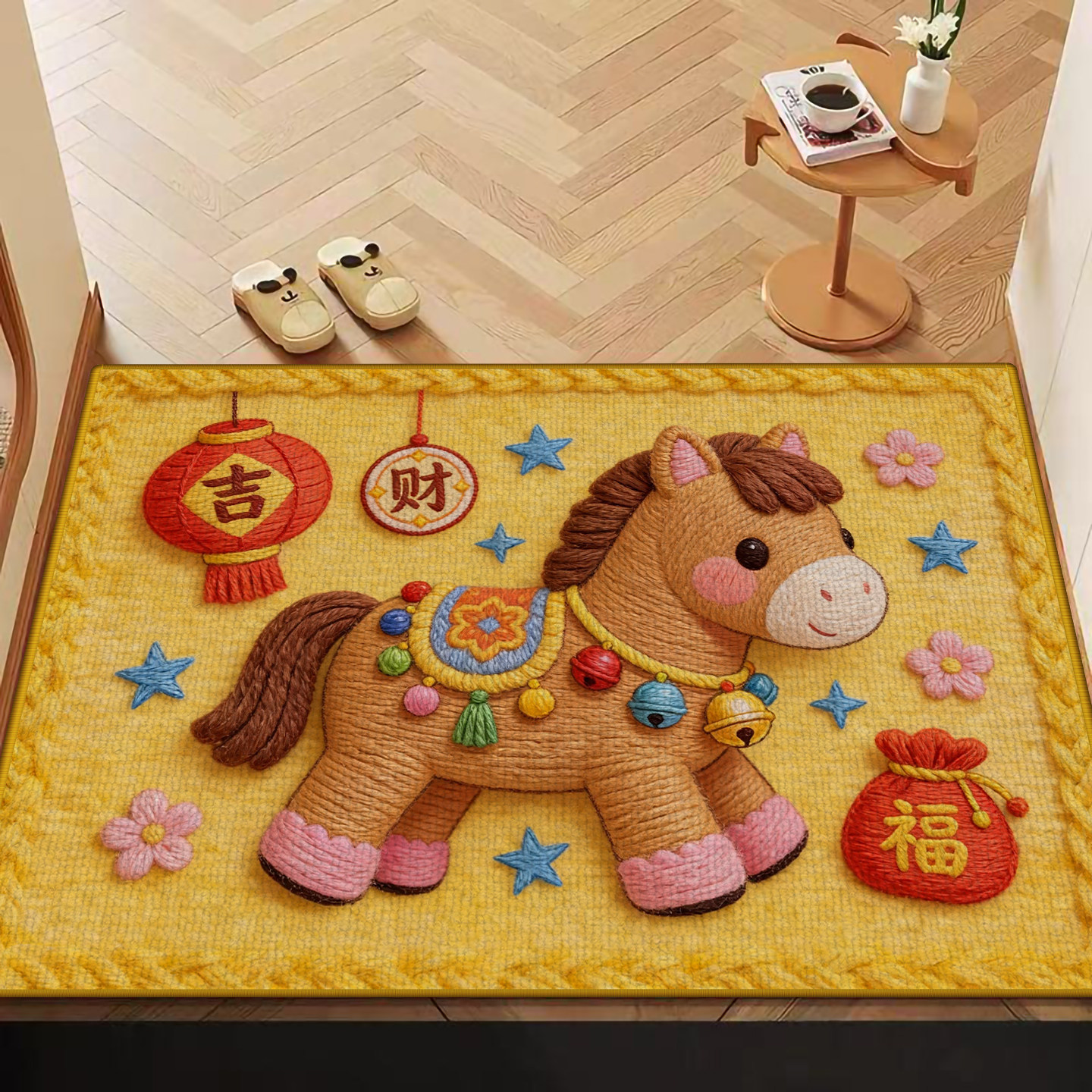 仿刺绣卡通小马入户地垫黄色防滑门垫家用玄关地毯家用防滑脚垫子,居家布艺,入户地垫,淘宝优惠券,粉丝福利购,淘宝优惠卷