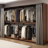 步入式 金属衣帽间架子铁艺开放式 衣柜架实木衣帽架落地防尘挂衣架