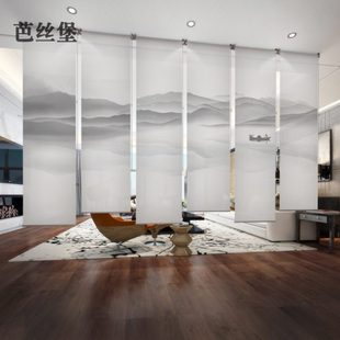 装 卷帘窗帘升降帘子软隔断屏风拉帘客厅挂式 饰卧室简约现代山水画