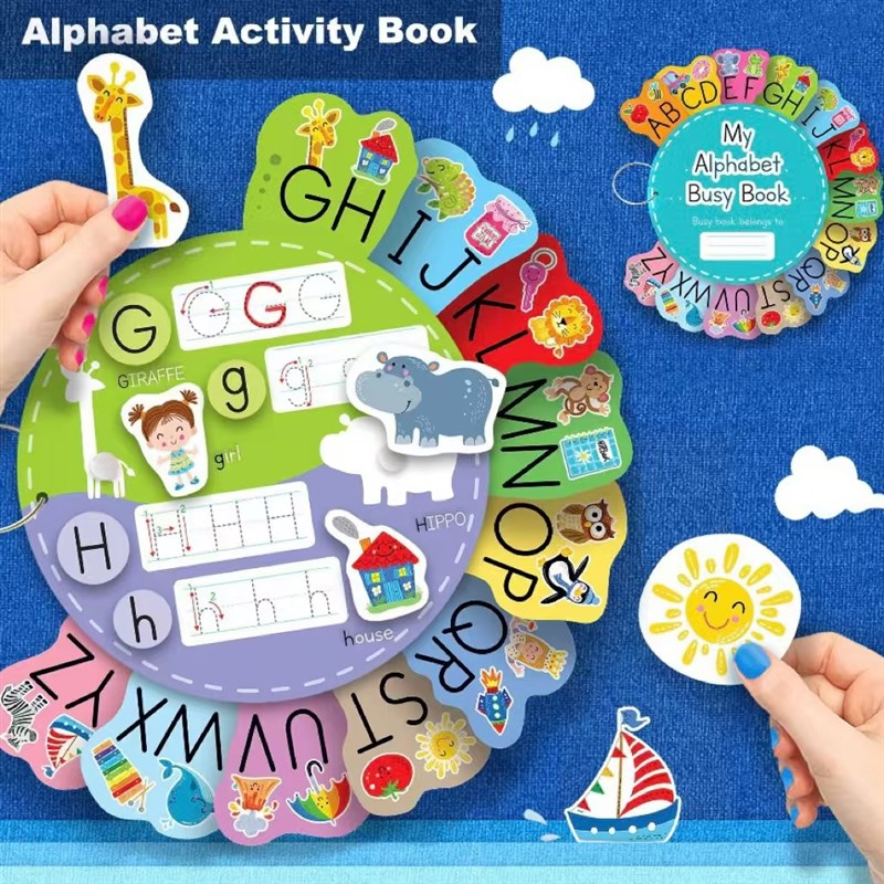 字母安静书26个英语字母描t红单词认知卡quiet book儿童字母认知