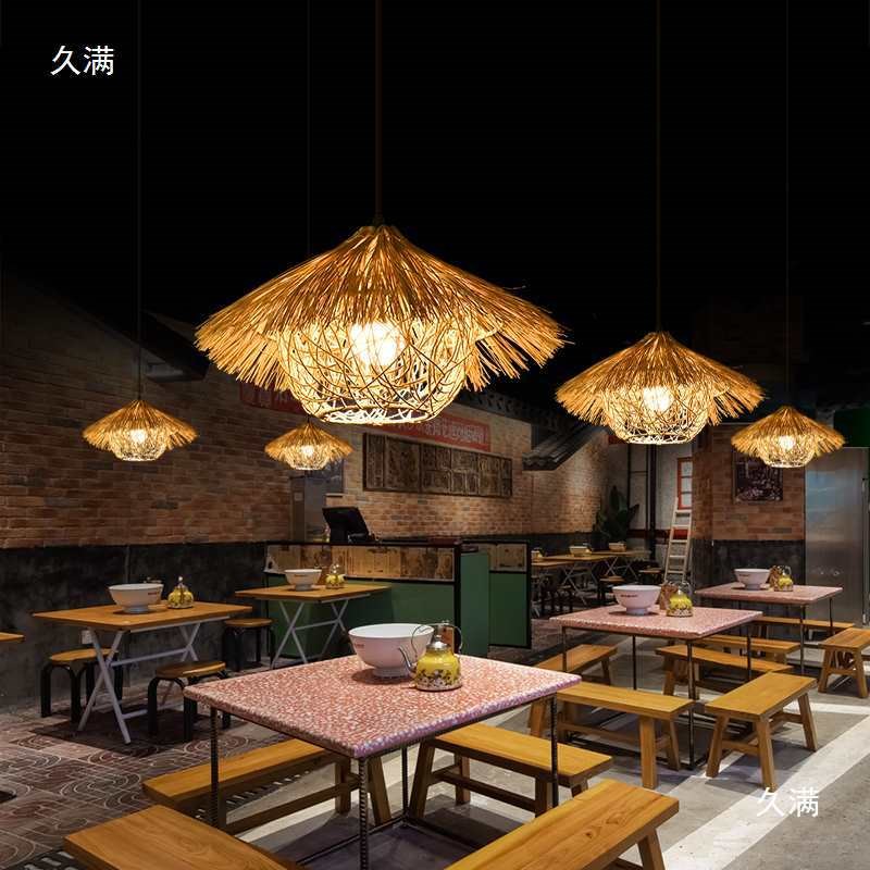 创意藤编草帽灯罩复古日式餐厅个性火锅店O藤艺民宿亚竹编吊灯