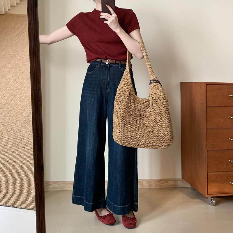 闲大百搭高腰复古裤子20新25春季牌CXA款百搭休简约风直筒微喇长,女装/女士精品,牛仔裤,淘宝优惠券,粉丝福利购,淘宝优惠卷