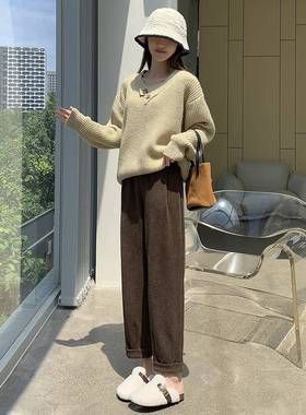 咖色伦哈萝卜瘦裤女春美拉德雅丹风小个子九分休闲YC-哈伦3直秋筒