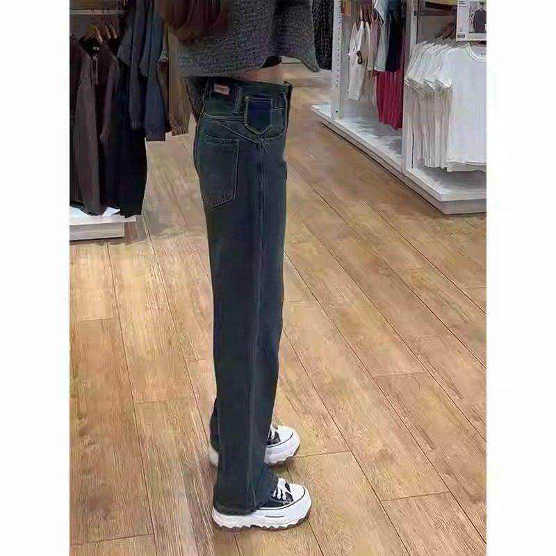 高腰直筒春牛仔裤女秋季款胖新mm梨形身材码复古显瘦窄大KY-034版