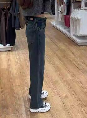 高腰直筒春牛仔裤女秋季款胖新mm梨形身材码复古显瘦窄大KY-034版