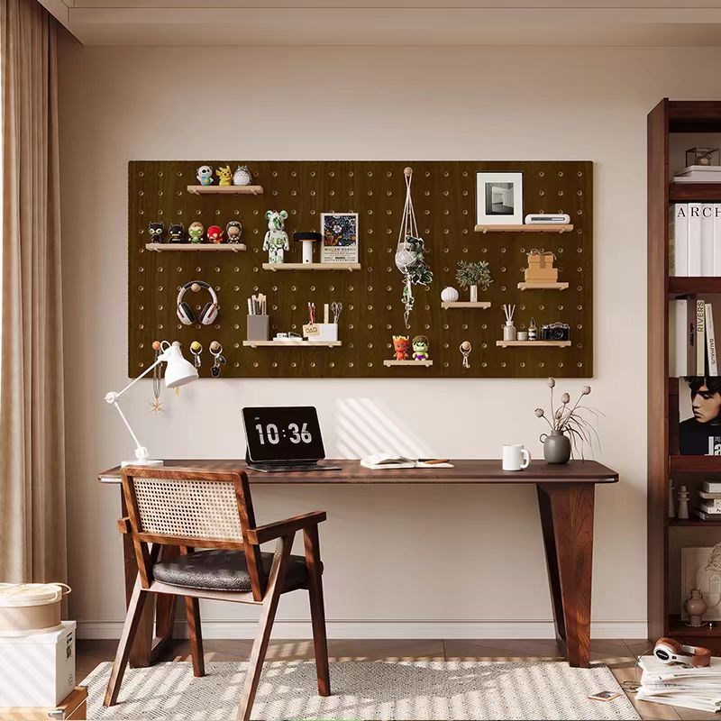 定制中古风洞g洞板桌面墙上置物架实木挂板隔板收纳墙面墙壁展示
