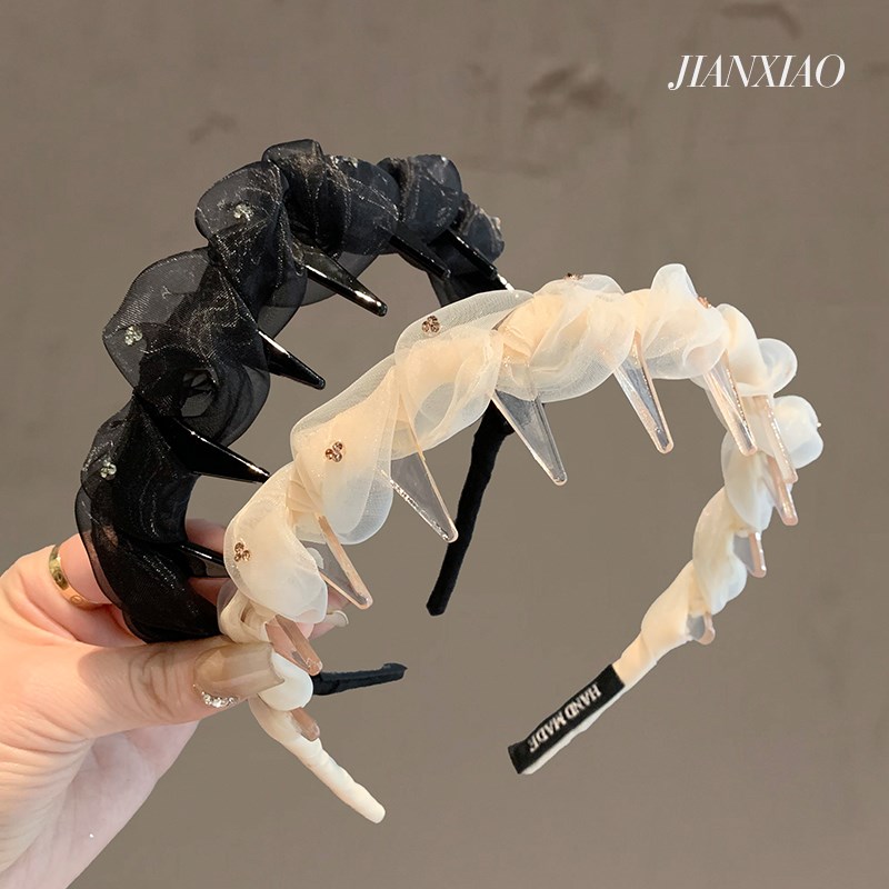 法式轻奢网纱水钻发箍n高颅顶洋气时尚通勤2025新款头箍洗脸压发