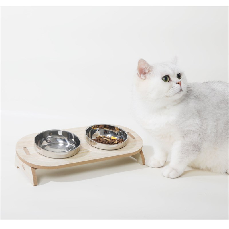 304不锈钢猫碗,猫食碗,猫水碗,双碗,防撞宠物高架护颈,小型狗碗