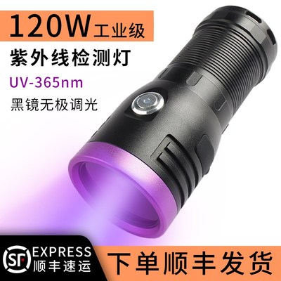 大功率365紫光灯鉴定专用玉石120W紫外线手电筒UV荧光剂检测油污