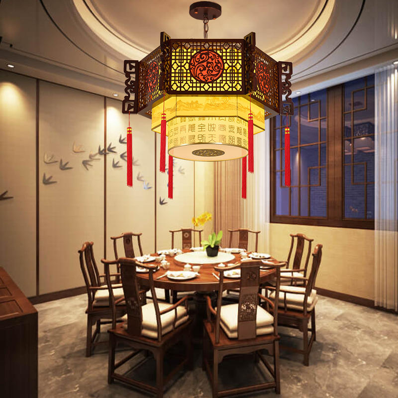 中式复古吊灯中国风实木酒店餐厅火锅饭店餐饮包厢仿古风宫廷灯笼