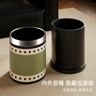 法式高颜值垃圾桶圆形无盖家用客厅卧室房间厨房卫生间大号大容量