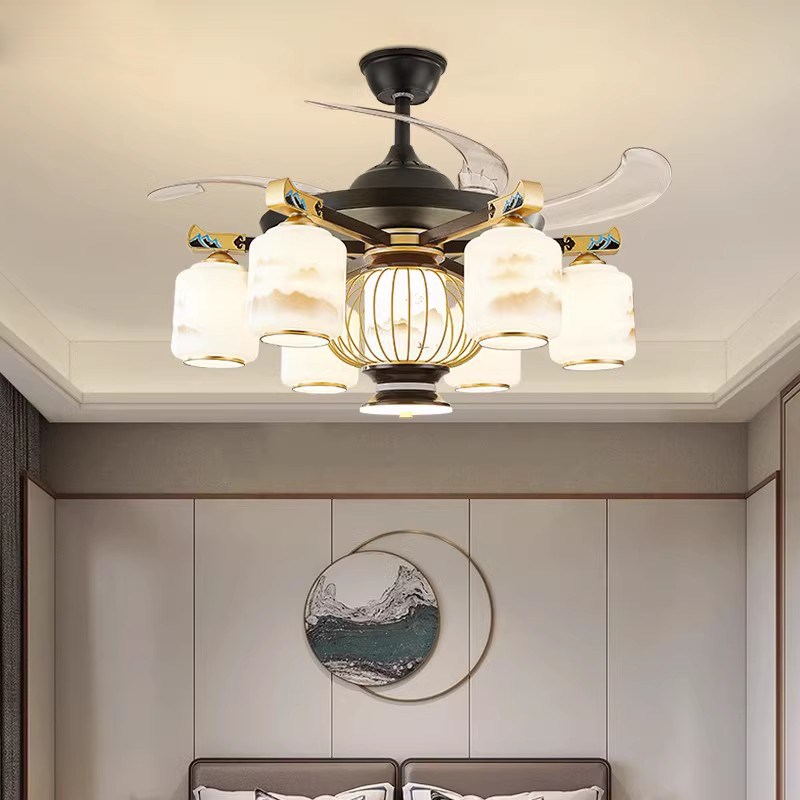 新中式高端大气客厅吊灯与u风扇餐厅卧室隐形吊扇灯中式禅宗之家