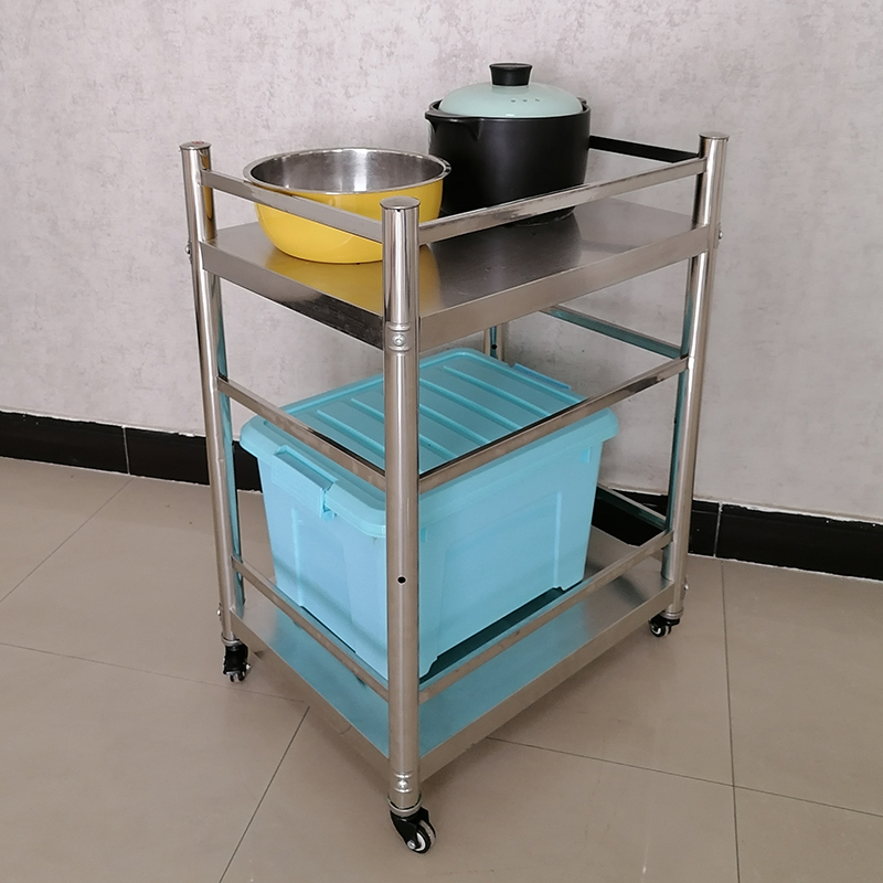 带轮二层带护栏不锈钢o厨房置物架微波炉架灶台架米桶架餐边柜收