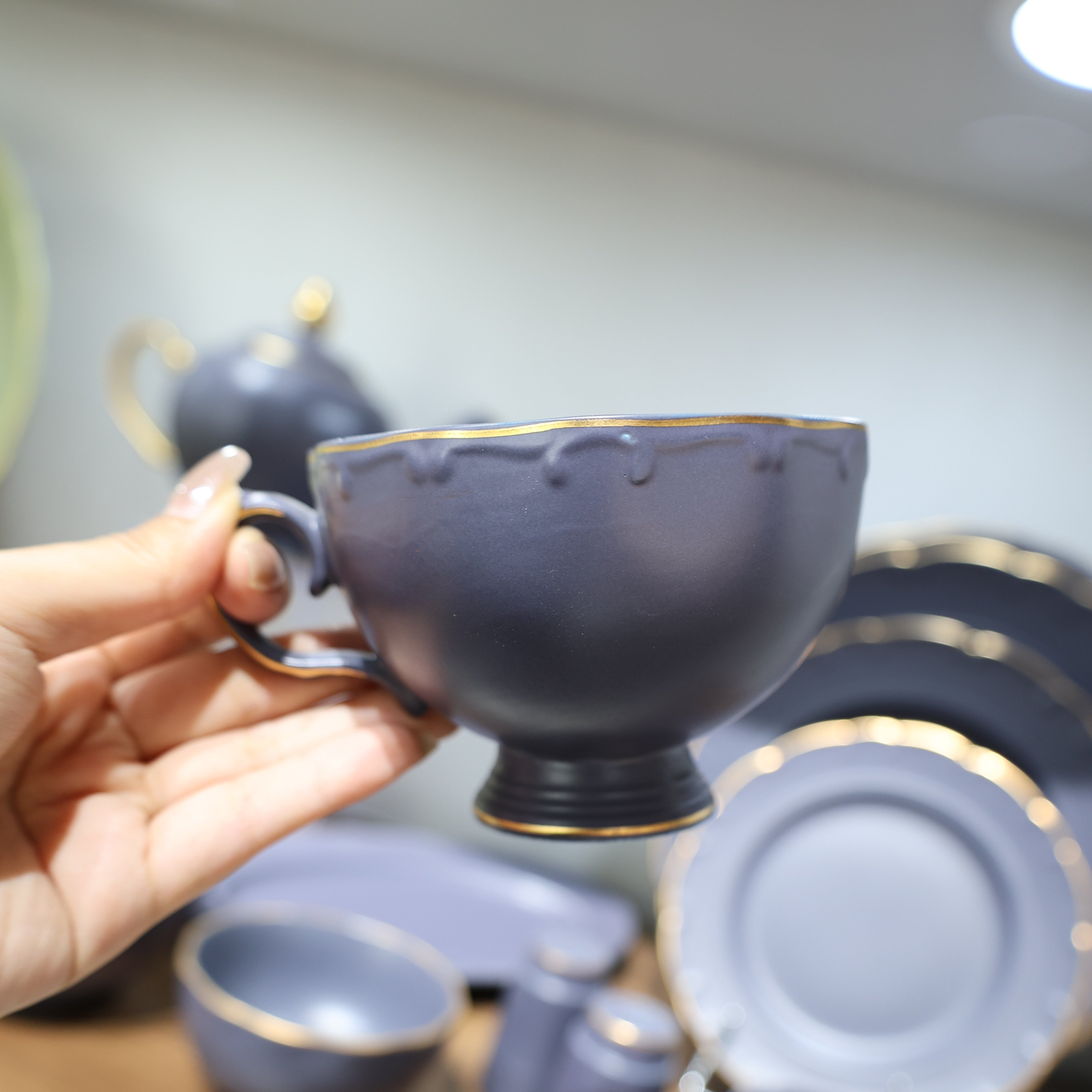 外贸出口 梦幻紫金边陶瓷餐具手绘鱼盘圆盘 咖啡杯系列,餐饮具,咖啡杯,淘宝优惠券,粉丝福利购,淘宝优惠卷