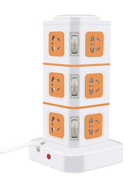 绿导橙色立式插座多孔插排插长线多用功能宿舍拖接线板电插板带线