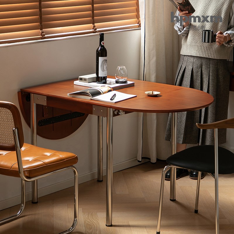 泡沫小敏家具北欧复古椭圆折叠实木餐桌椅组合家用中古伸缩饭桌