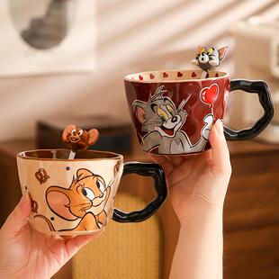 猫和老鼠马克杯大容量陶瓷水杯带勺家用女生办公室早餐杯生日礼物