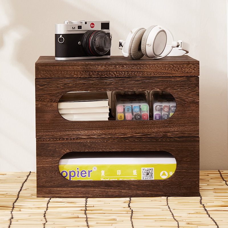 实木桌面收纳盒宿舍办公桌整x理盒收纳柜带盖储物箱杂物置物架组