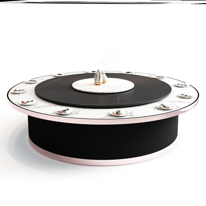 酒店电动餐桌大圆桌新中式大理石岩板E餐桌隐形火锅桌转盘10人15