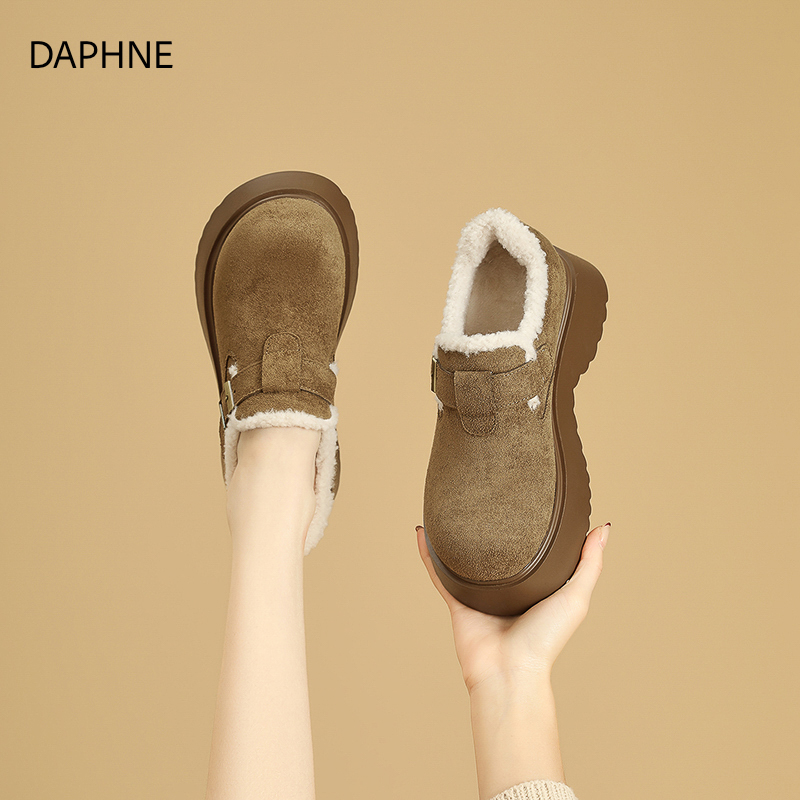 达芙妮保暖毛绒勃肯鞋女鞋2025秋冬新款加绒一脚蹬厚底毛毛鞋棉鞋