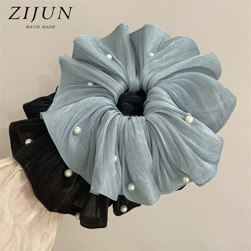 超仙缎光网纱裙摆大肠发圈v头花女高级感流光丝滑头绳马尾珍珠发