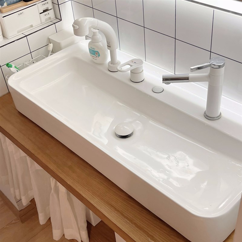 一米超大尺寸双龙头洗手盆kvk100 90G 80cm陶瓷台上挂墙式网红陶