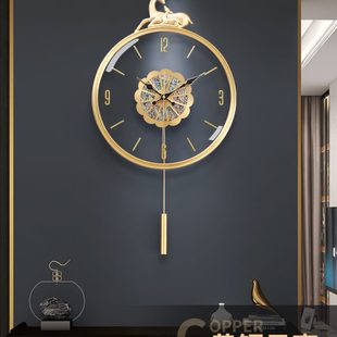 中式 轻奢现代创意钟表挂钟客厅挂墙免打孔家用新款 简约时钟2023