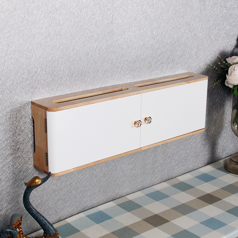 实木外框北欧清新插座遮挡路由器插排光猫机顶盒收纳墙上壁挂简约