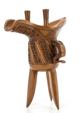 紫铜龙爵凤爵仿古青铜器摆件 酒杯爵杯玄关客厅办公室装饰工艺品