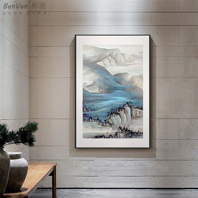 笔墨丹青新中式玄关挂画r竖版水墨过道走廊客厅壁画山水风景装定
