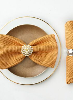 餐巾北欧橙色轻奢酒店围脖子口布折花擦杯布不掉毛西餐巾布餐扣环