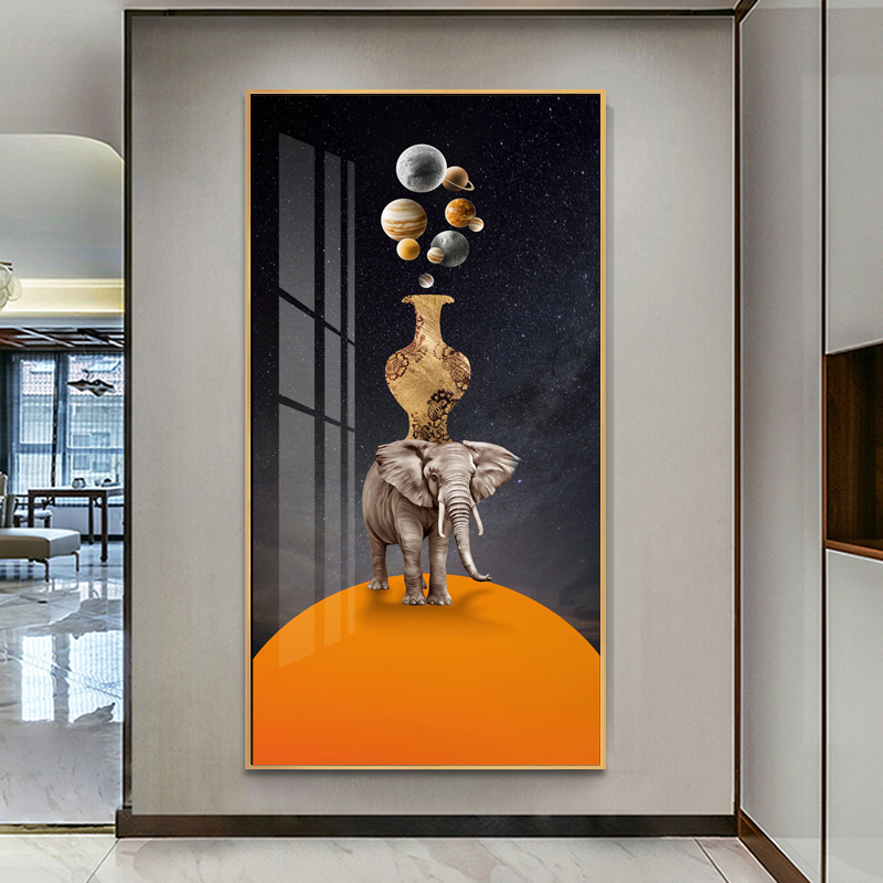 大象入户玄关装饰画简约现v代客厅走廊过道尽头竖版玄幻挂画吉祥