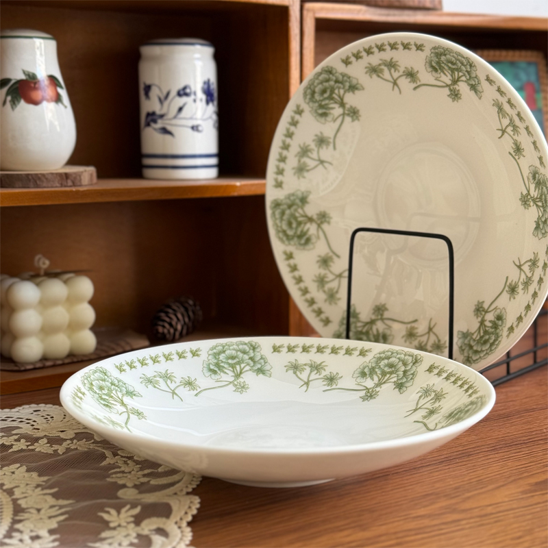 北府 釉下d彩乌兰骨瓷盘月光盘深菜盘汤盘饭盘甜品盘可微波陶瓷