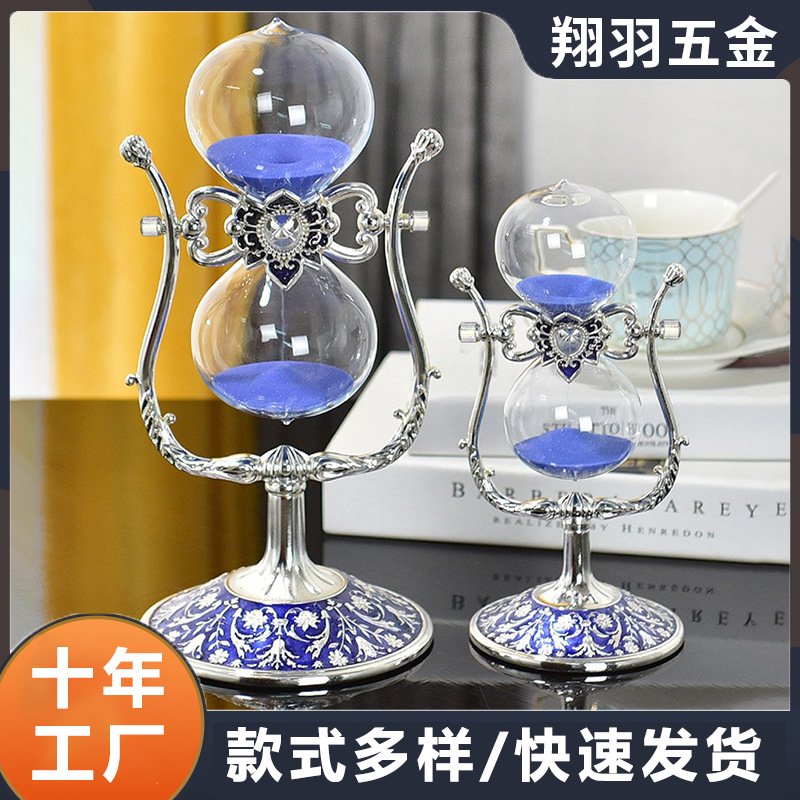 创意欧式U型沙漏计时器摆件高级感流沙玻璃时间金属沙漏小礼品