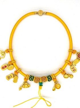 宝宝周岁长命锁项圈儿童红挂绳百天项链婴儿满月百岁平安金锁编绳