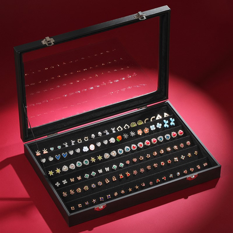 2022新款耳钉收纳盒首饰盒大容量耳针饰品盒防氧化精致珠宝盒透明