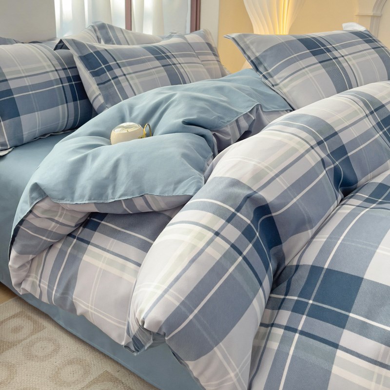 全棉被套单件150x200x230双人被罩180x220简约格子宿舍三件套