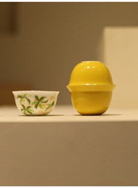 《槐花黄》传统中国色系列 一碗二杯一杯 手绘盖碗黄色茶具釉下彩