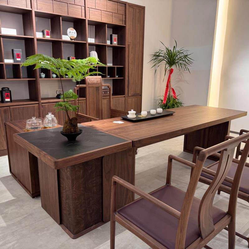 新中式实木茶桌椅组合新款高端黑胡桃木茶空间现代简约泡茶台