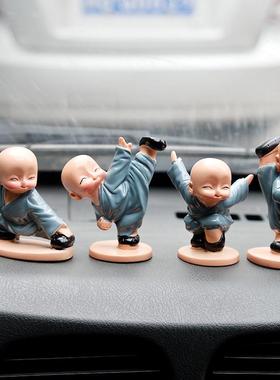 创意功夫小和尚卡通禅意少林沙弥树脂模型摆件汽车装饰品家居摆设