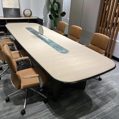 新中式实木会议桌接待长桌岩板长条桌胡桃木轻奢高级感培训洽谈桌