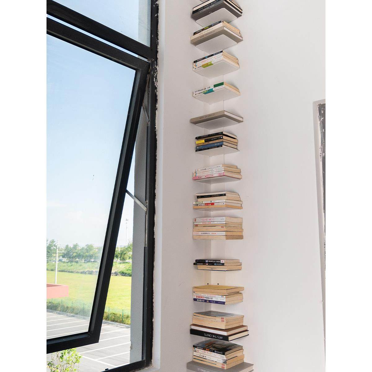 转角隐形书架墙上置物架家用壁挂角落收纳储物上墙角拐角书柜创意