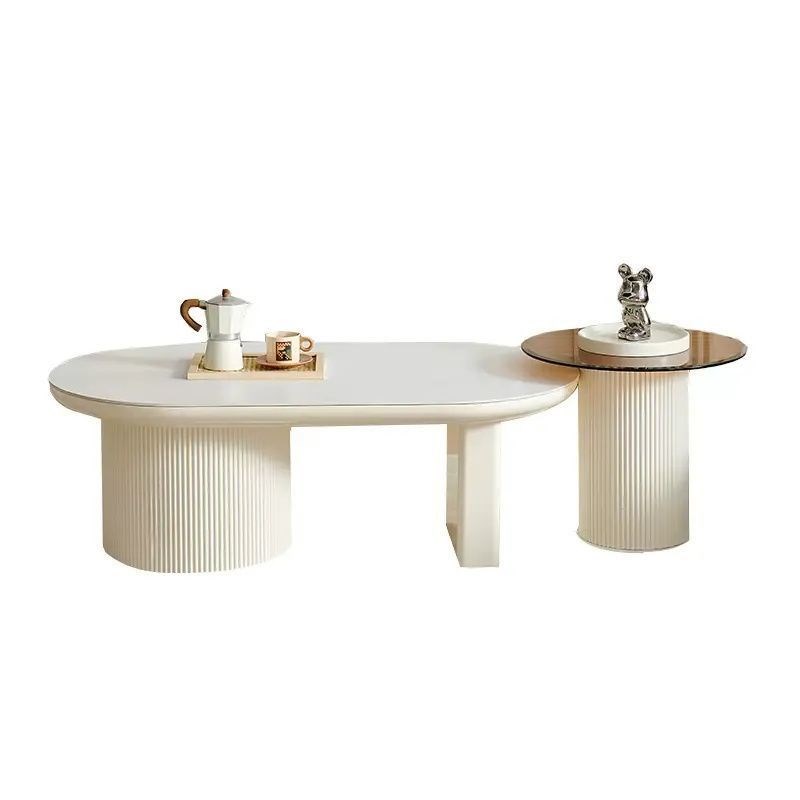 岩板现代奶油茶几家用组合2025新款小户型客厅茶桌简约