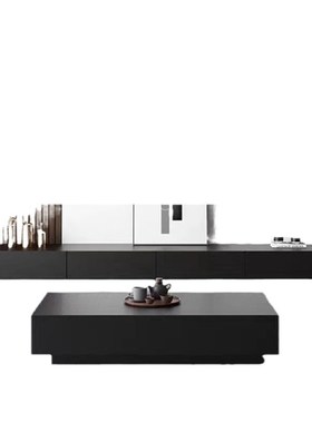 电视柜意式极简现代黑色木质家具家用小户型茶几电视柜落地柜组合