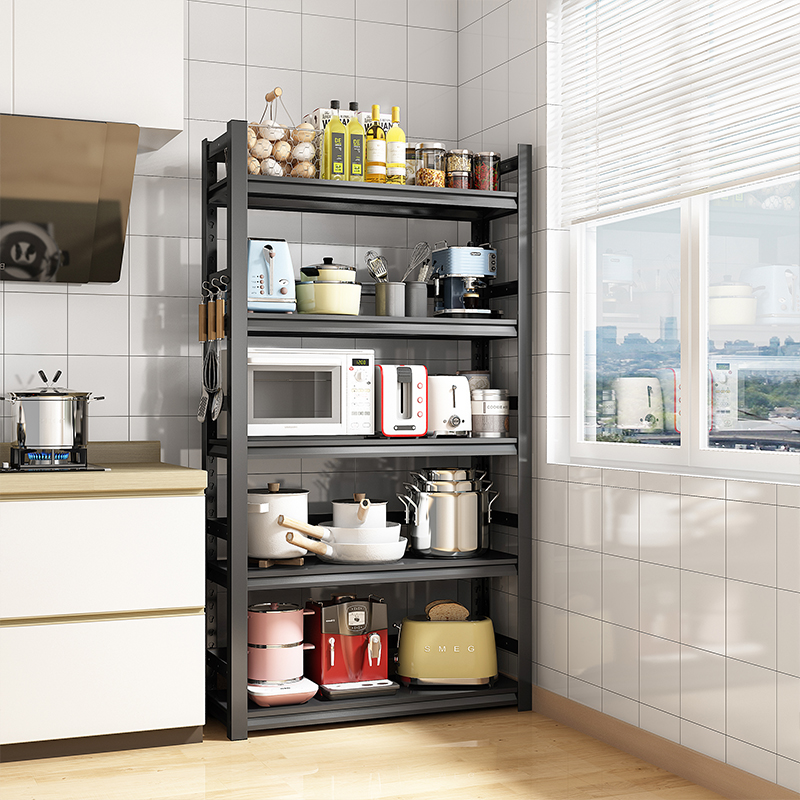 厨房置物架落地多层o多功能微波炉烤箱家用黑色碳钢架子货架储物