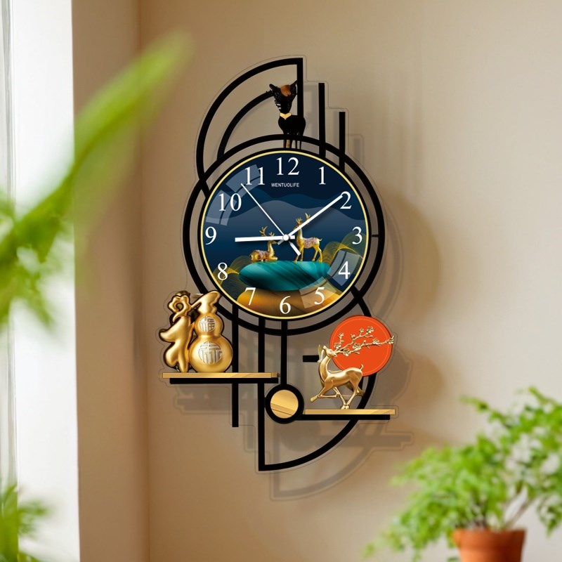 2024新款福鹿钟表挂钟客v厅免打孔轻奢高级壁挂表静音家用时钟挂