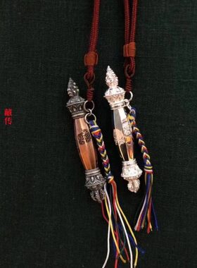 S925旧格萨尔王权杖心想事成如意马鞭吊坠藏式民族风镶嵌可打开款