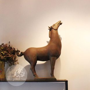 比如树│中式古典仿古唐代战马摆件 马 样板房家居软装开业礼品